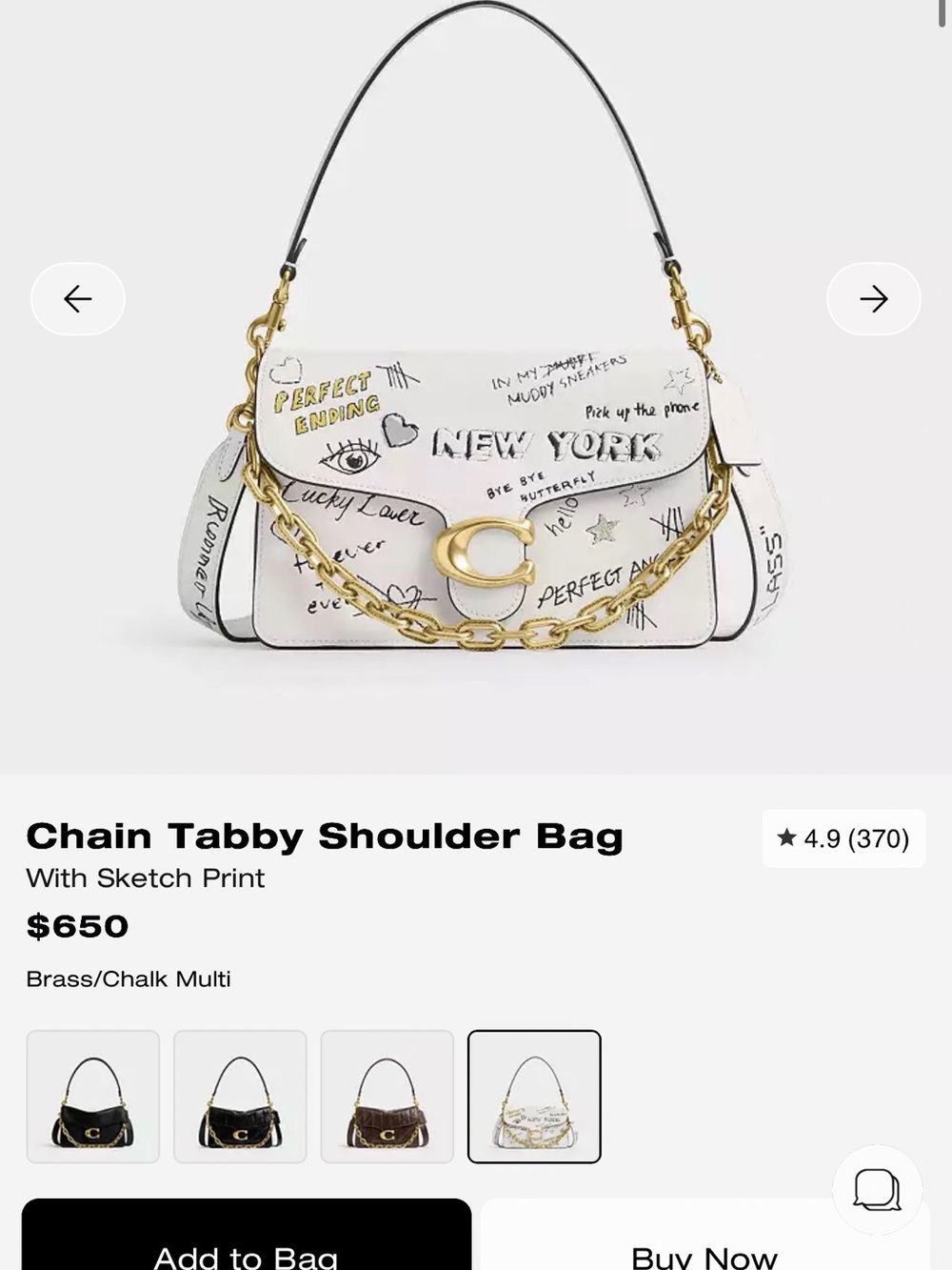 Coach Cream Graphic New York Leather Shoulder Bag with Gold Chain - Picture 8 of 10